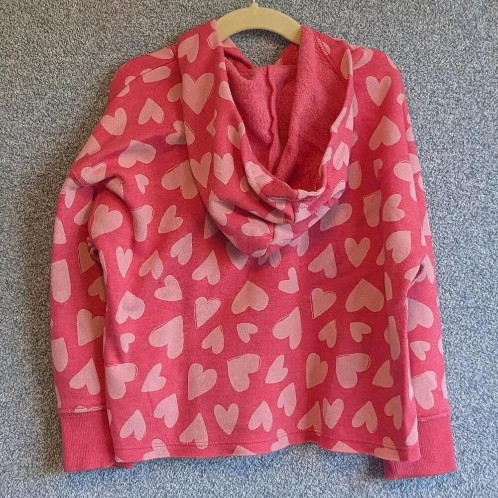 Old Navy Girls Size 5T Pink Heart Graphic Print Pullover Hoodie Sweatshirt